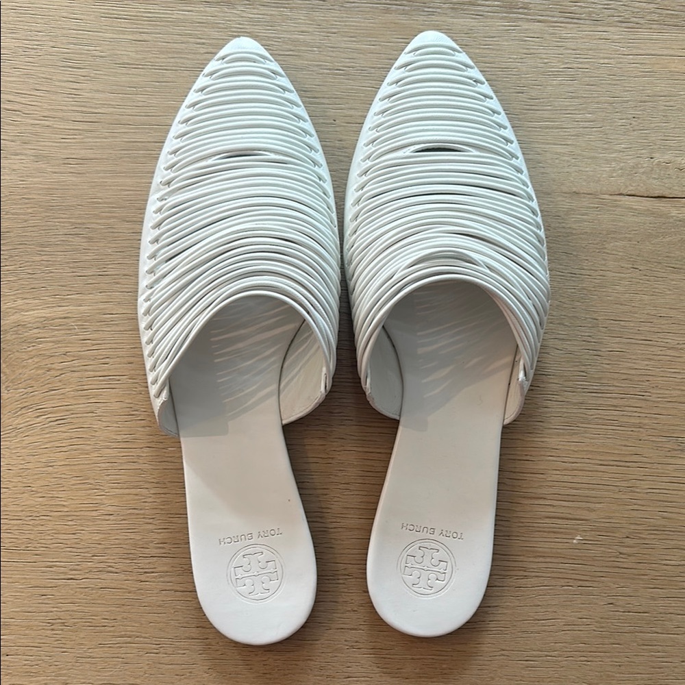 Tory Burch Women's White Sienna Leather Slide Flats